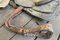 Vintage Tooled Leather Western Saddle Floral Design Restoration or Decor
