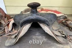 Vintage Tooled Leather Western Saddle Floral Design Restoration or Decor