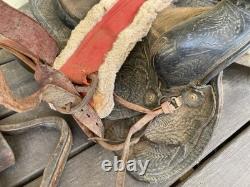 Vintage Tooled Leather Western Saddle Floral Design Restoration or Decor