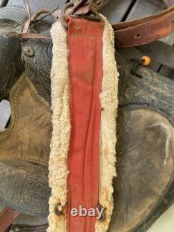 Vintage Tooled Leather Western Saddle Floral Design Restoration or Decor