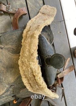 Vintage Tooled Leather Western Saddle Floral Design Restoration or Decor