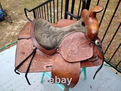 Vintage Tooled Leather Western Saddle Ocala Estate Find! Photos For Measurent