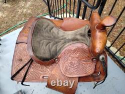 Vintage Tooled Leather Western Saddle Ocala Estate Find! Photos For Measurent