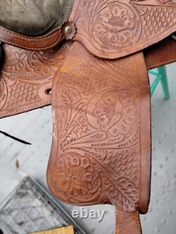 Vintage Tooled Leather Western Saddle Ocala Estate Find! Photos For Measurent