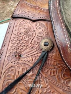 Vintage Tooled Leather Western Saddle Ocala Estate Find! Photos For Measurent