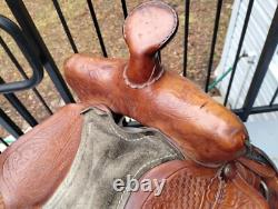 Vintage Tooled Leather Western Saddle Ocala Estate Find! Photos For Measurent