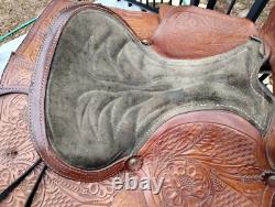 Vintage Tooled Leather Western Saddle Ocala Estate Find! Photos For Measurent