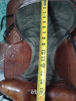 Vintage Tooled Leather Western Saddle Ocala Estate Find! Photos For Measurent