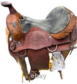 Vintage Unbranded Western Floral Style Brown Leather Horse Saddle