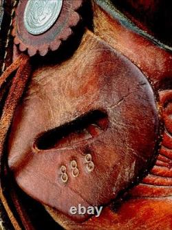 Vintage Unbranded Western Floral Style Brown Leather Horse Saddle