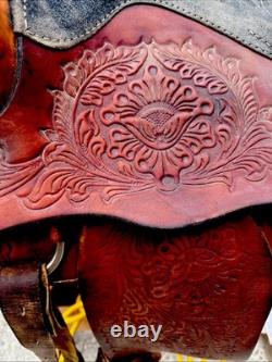 Vintage Unbranded Western Floral Style Brown Leather Horse Saddle