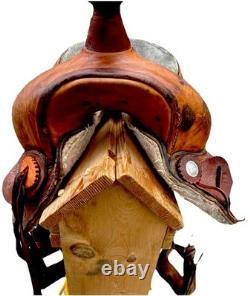 Vintage Unbranded Western Floral Style Brown Leather Horse Saddle