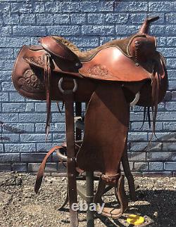 Vintage Warbonnet Saddle Tooled Leather Western Reigning Model 1205 with Strings