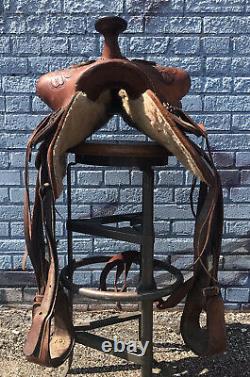 Vintage Warbonnet Saddle Tooled Leather Western Reigning Model 1205 with Strings