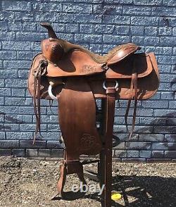 Vintage Warbonnet Saddle Tooled Leather Western Reigning Model 1205 with Strings