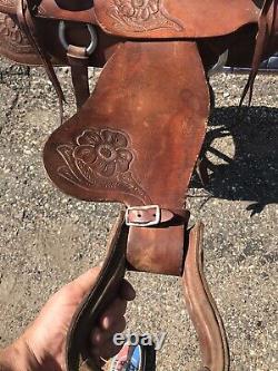 Vintage Warbonnet Saddle Tooled Leather Western Reigning Model 1205 with Strings