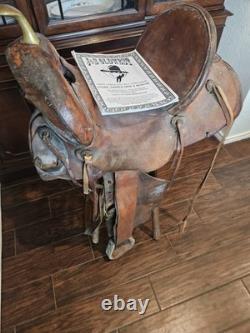 Vintage Western Brown Embossed High BackLeather Saddle Late 1800s Early 1900s