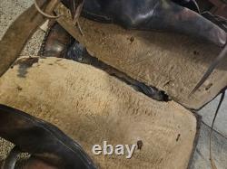 Vintage Western Brown Embossed High BackLeather Saddle Late 1800s Early 1900s