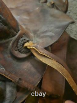 Vintage Western Brown Embossed High BackLeather Saddle Late 1800s Early 1900s
