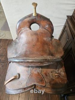 Vintage Western Brown Embossed High BackLeather Saddle Late 1800s Early 1900s