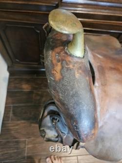 Vintage Western Brown Embossed High BackLeather Saddle Late 1800s Early 1900s
