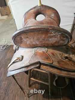 Vintage Western Brown Embossed High BackLeather Saddle Late 1800s Early 1900s