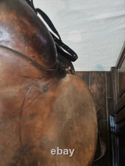 Vintage Western Brown Embossed High BackLeather Saddle Late 1800s Early 1900s