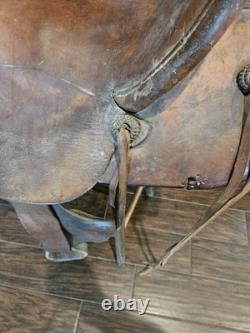 Vintage Western Brown Embossed High BackLeather Saddle Late 1800s Early 1900s