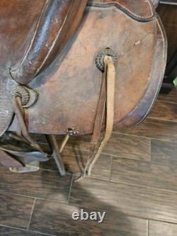 Vintage Western Brown Embossed High BackLeather Saddle Late 1800s Early 1900s
