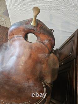 Vintage Western Brown Embossed High BackLeather Saddle Late 1800s Early 1900s