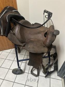 Vintage Western Brown Embossed Leather Saddle
