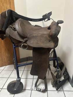 Vintage Western Brown Embossed Leather Saddle