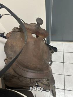 Vintage Western Brown Embossed Leather Saddle