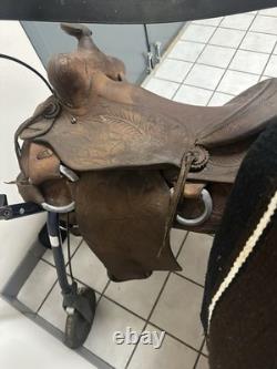 Vintage Western Brown Embossed Leather Saddle