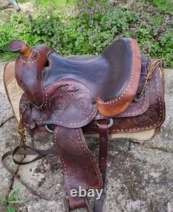 Vintage Western Cowboy Horse Saddle Leather Floral Hand Carved Tooling
