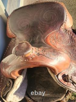 Vintage Western Cowboy Horse Saddle Leather Floral Hand Carved Tooling