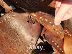 Vintage Western Cowboy Horse Saddle Leather Floral Hand Carved Tooling