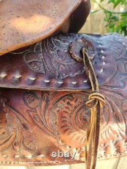 Vintage Western Cowboy Horse Saddle Leather Floral Hand Carved Tooling