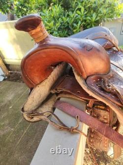 Vintage Western Cowboy Horse Saddle Leather Floral Hand Carved Tooling