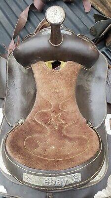 Vintage Western Horse Pleasure / Trail Saddle w Silver Stars & Trim Sterling