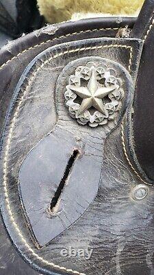 Vintage Western Horse Pleasure / Trail Saddle w Silver Stars & Trim Sterling