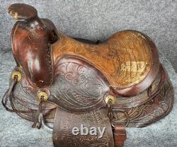 Vintage Western Horse Saddle 15 Seat Tooled Leather Kentucky Trail/Pleasure