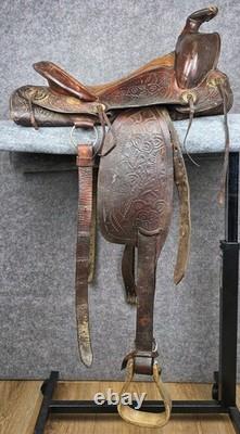 Vintage Western Horse Saddle 15 Seat Tooled Leather Kentucky Trail/Pleasure