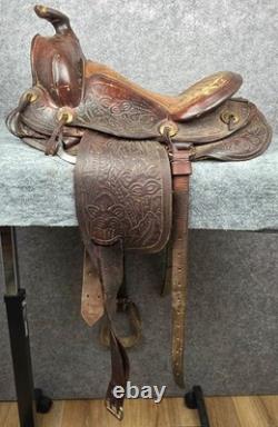 Vintage Western Horse Saddle 15 Seat Tooled Leather Kentucky Trail/Pleasure
