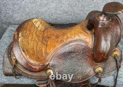 Vintage Western Horse Saddle 15 Seat Tooled Leather Kentucky Trail/Pleasure