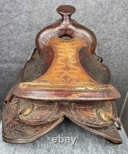 Vintage Western Horse Saddle 15 Seat Tooled Leather Kentucky Trail/Pleasure
