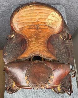 Vintage Western Horse Saddle 15 Seat Tooled Leather Kentucky Trail/Pleasure