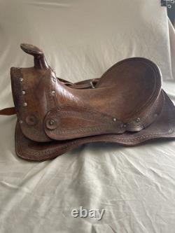 Vintage Western Leather Saddle Tooled Brown Horse Saddle-Used / Display / Repair