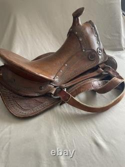 Vintage Western Leather Saddle Tooled Brown Horse Saddle-Used / Display / Repair