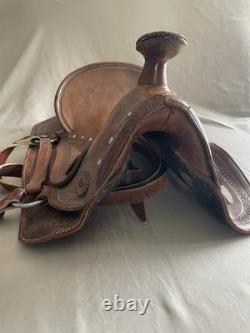Vintage Western Leather Saddle Tooled Brown Horse Saddle-Used / Display / Repair